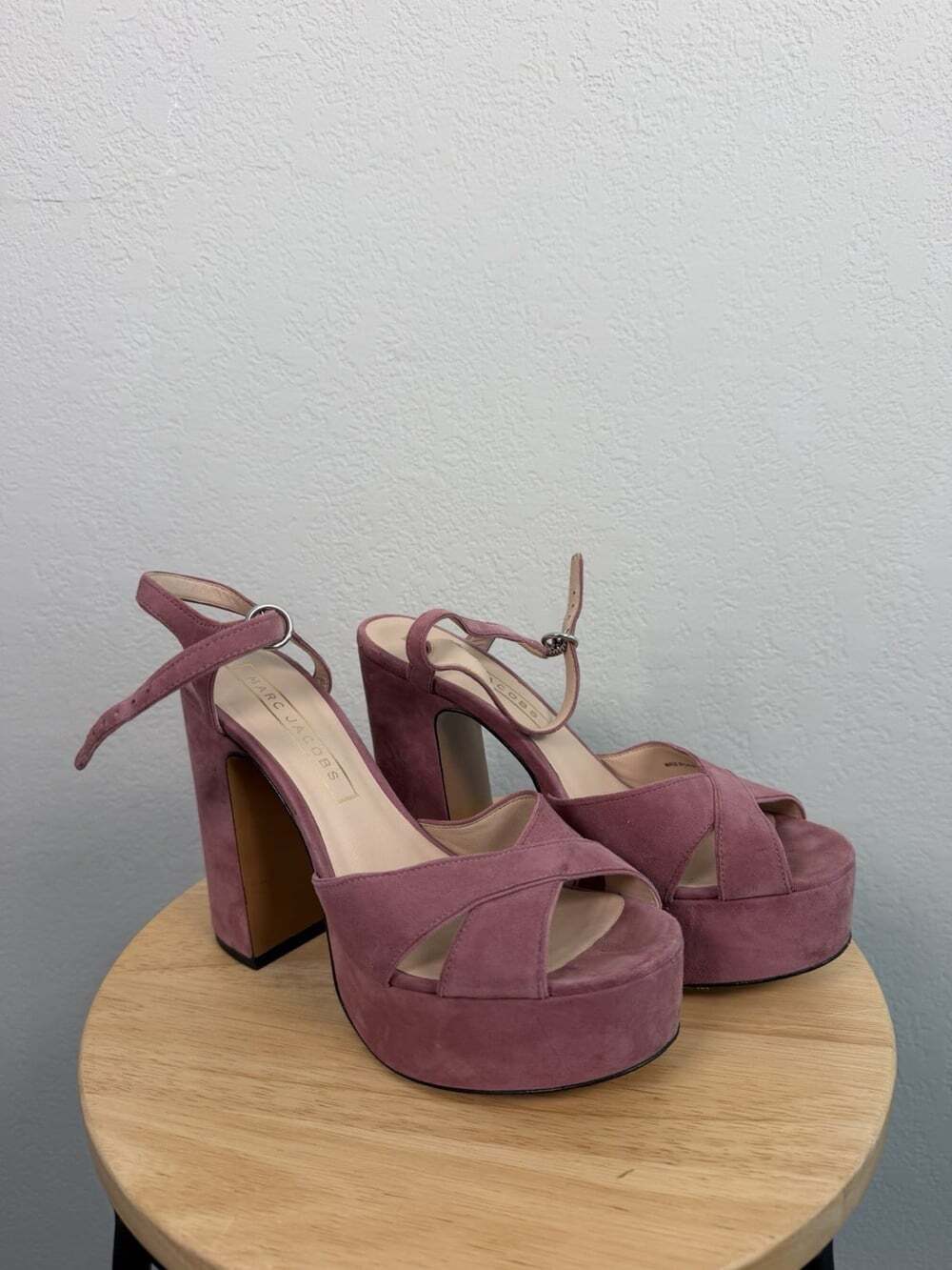 Marc Jacobs Lust Suede Platform Block Heel Sandal in Dusty Pink